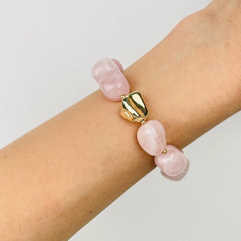 Радуга Самоцветов Браслет из Розового кварца со вставкой