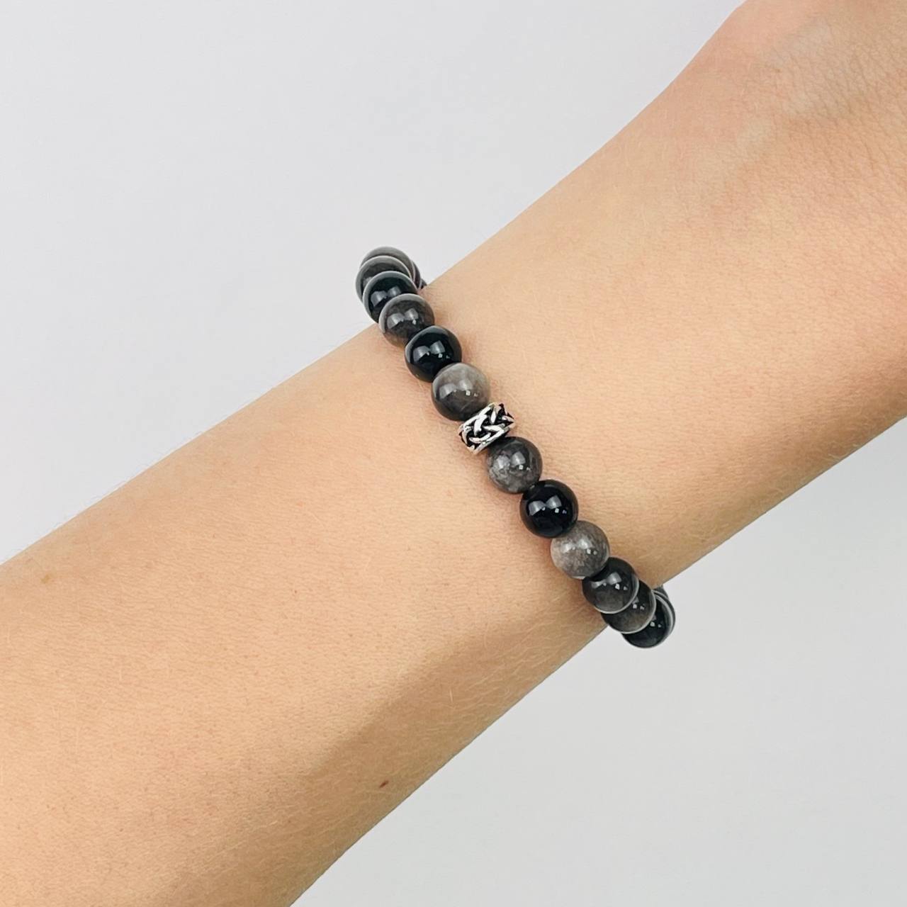 Радуга Самоцветов Браслет из серебристого Обсидиана со вставкой