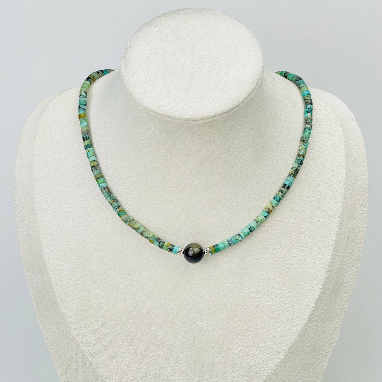 Радуга Самоцветов Чокер из Хризоколлы и золотистого Обсидиана