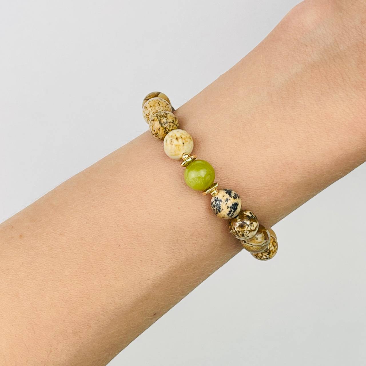 Радуга Самоцветов Браслет из песочной Яшмы и Змеевика