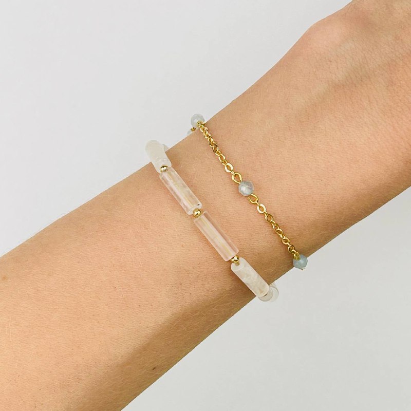 Радуга Самоцветов Браслет двойной из Кварца и Аквамарина