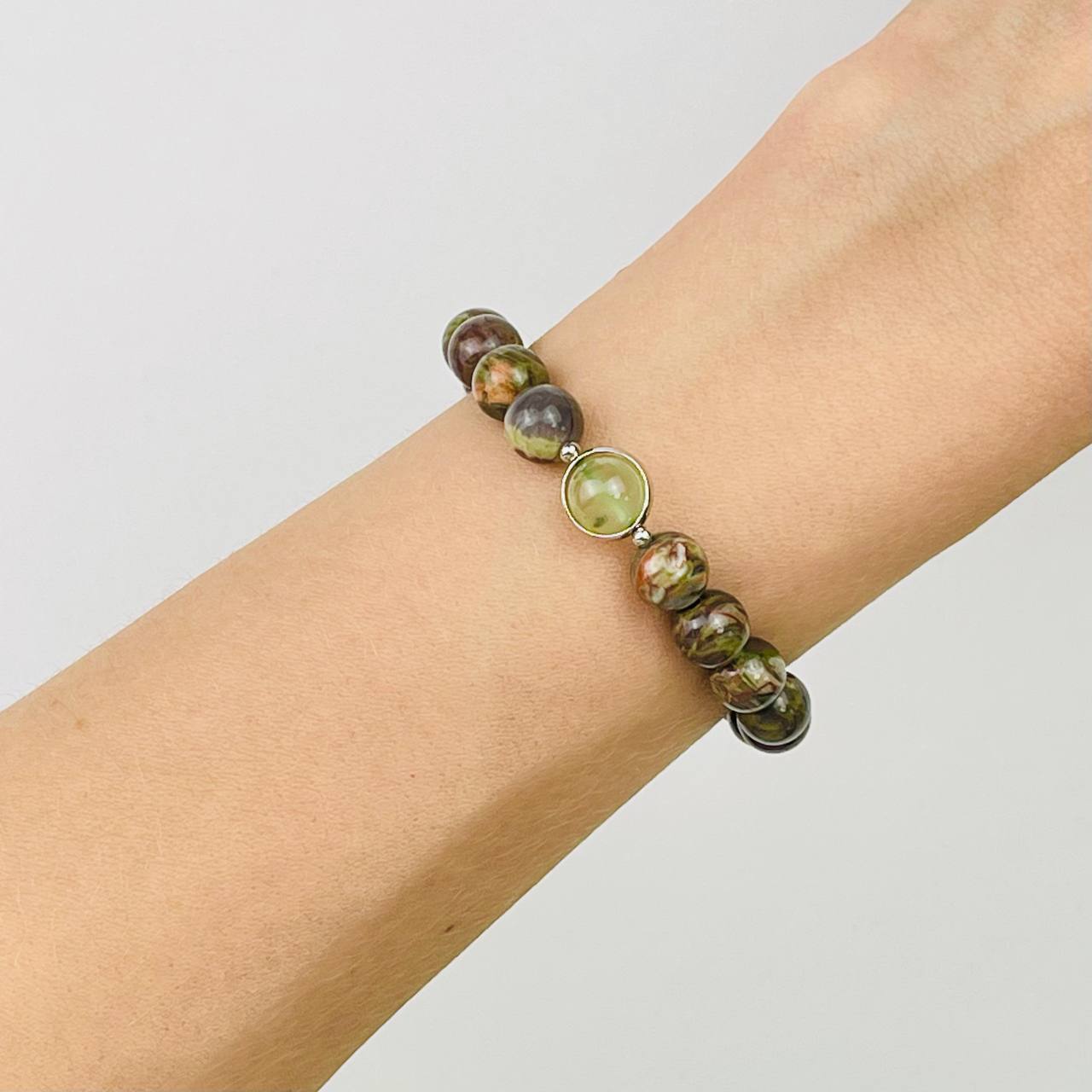 Радуга Самоцветов Браслет из уральской Яшмы и Пренита