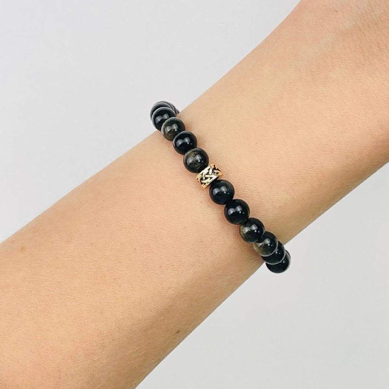 Радуга Самоцветов Браслет из золотистого Обсидиана со вставкой