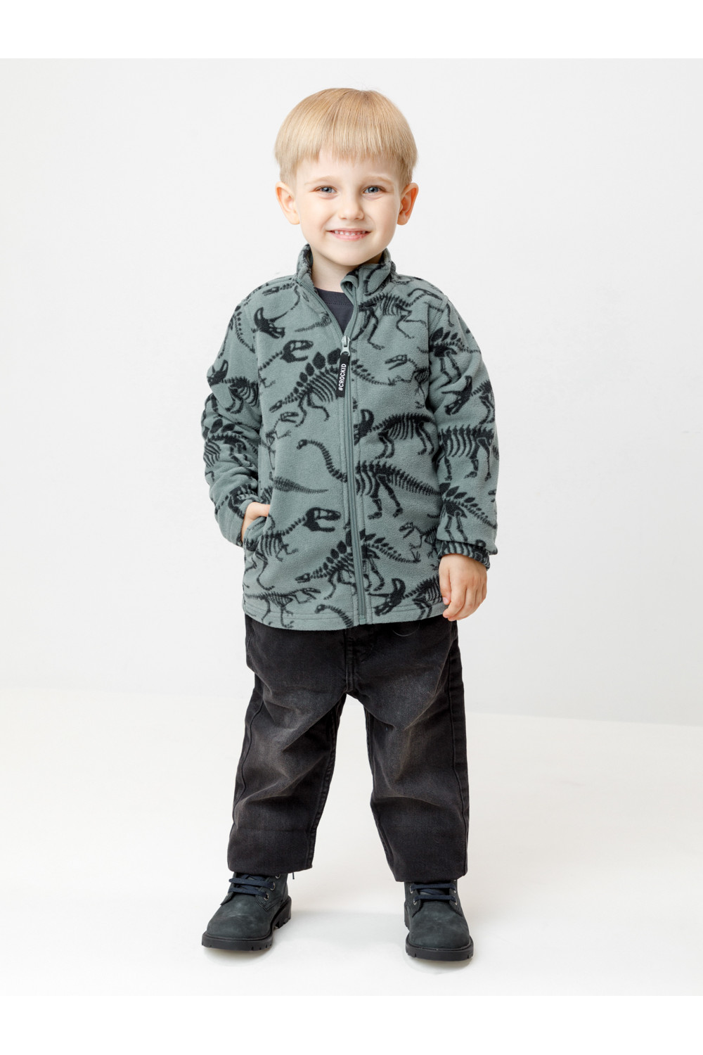 Crockid Куртка ФЛ 34025/н/49 ГР хаки, скелеты динозавров Crockid