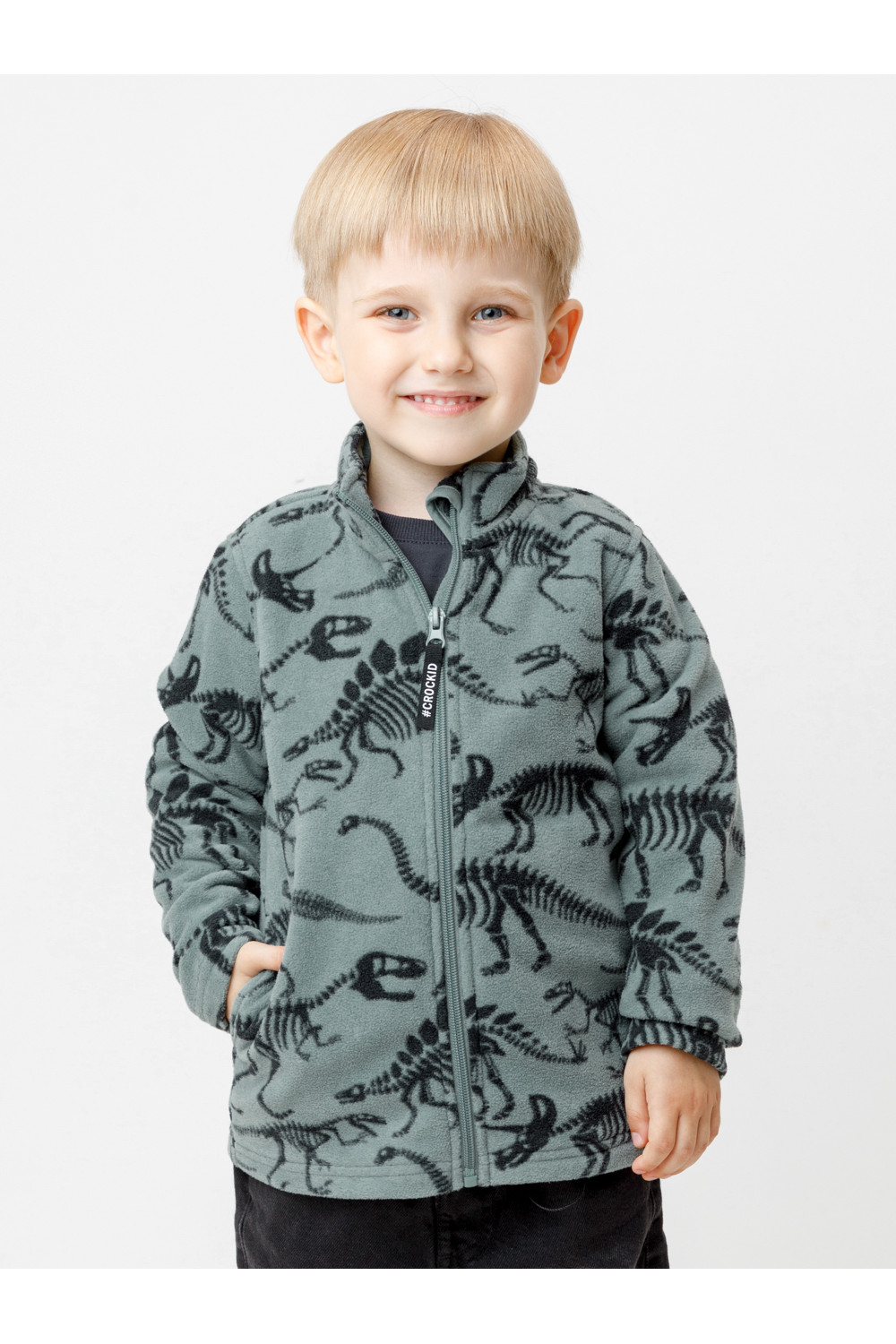 Crockid Куртка ФЛ 34025-1/н/49 ГР хаки, скелеты динозавров Crockid