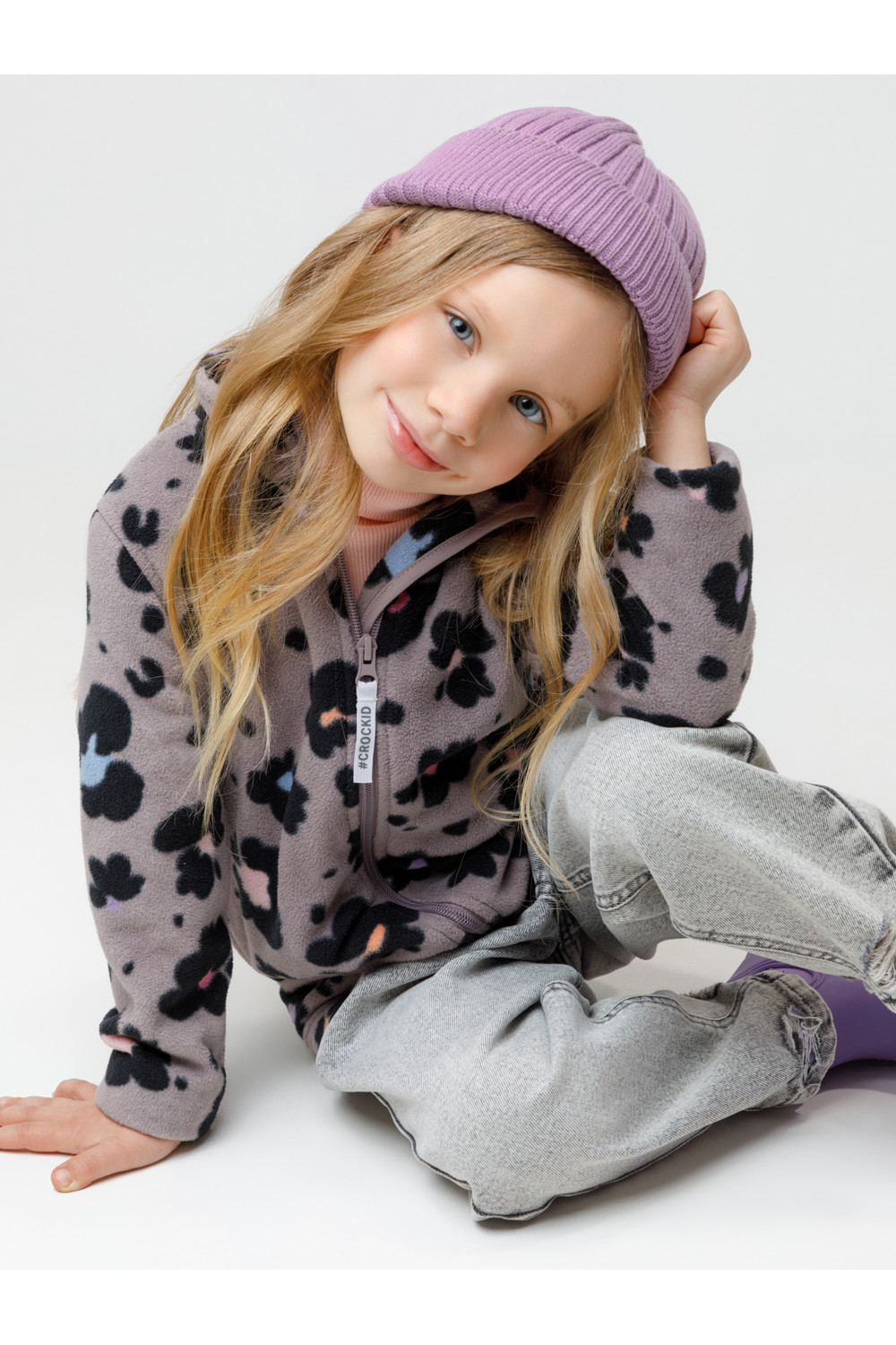 Crockid Куртка ФЛ 34025/н/43 ГР розово-бежевый, цветочный леопард Crockid