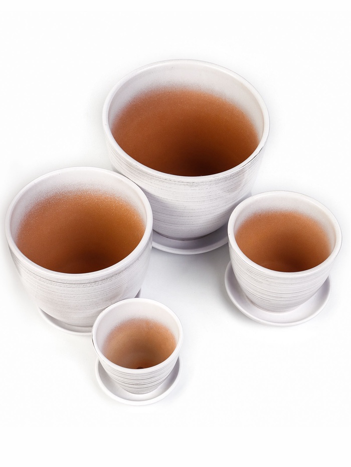 Набор горшков для цветов «День», 4 шт., с поддоном, 0.4 / 1 / 2.5 / 5 л, керамика, белые