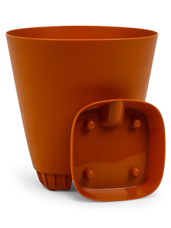 Горшок для цветов «Гранд», 2 л, d=14.5 см, h=15 см, пластиковый, с прикорневым поливом, коричневый