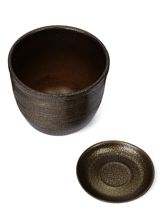 Горшок для цветов «Тёмное золото», керамический, с поддоном, 1.8 л, коричневый с золотой полосой