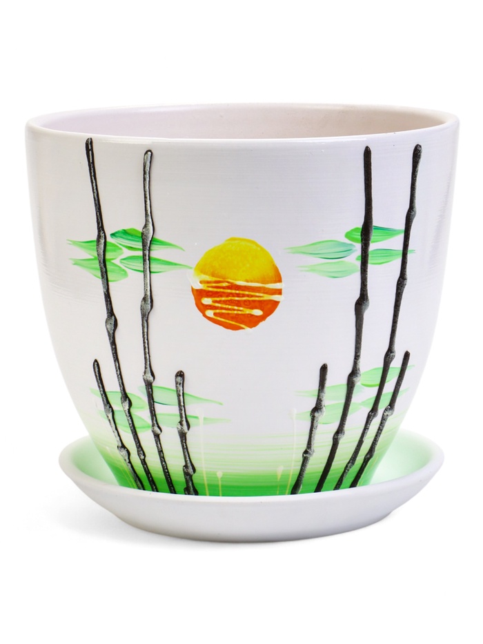 Горшок для цветов «Азия», 5 л, d=22 см, h=19.5 см, с поддоном, керамика, белый