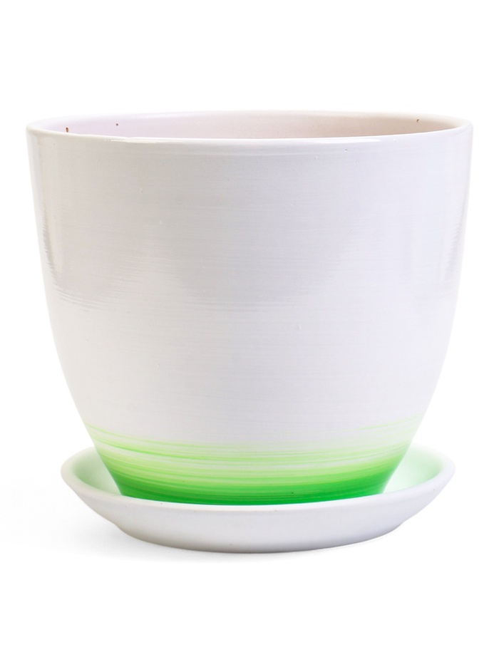 Горшок для цветов «Азия», 5 л, d=22 см, h=19.5 см, с поддоном, керамика, белый