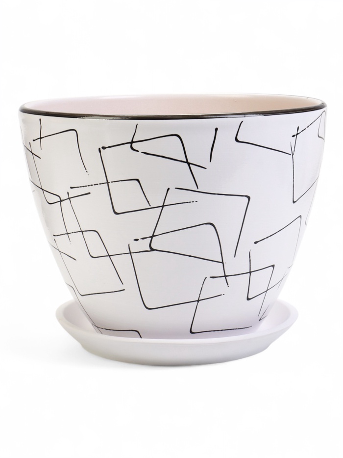 Горшок для цветов «Иллюзия», 8 л, d=30 см, h=23 см, с поддоном, керамика, белый