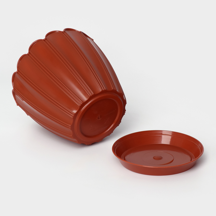 Горшок для цветов с поддоном «Хризантема», 2.1 л, d=16.5 см, h=14.8 см, пластиковый, терракот