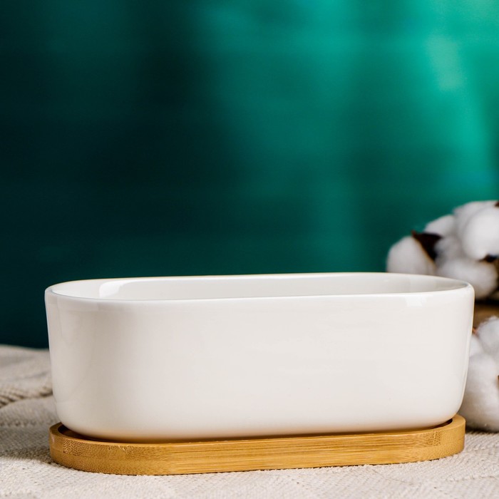 Горшок для кактусов и суккулентов «Эко бонсай», 500 мл, 17×9×6 см, керамика, с поддоном, белый