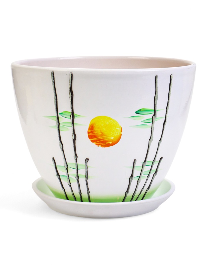 Горшок для цветов «Азия », 8 л, d=29.5 см, h=23 см, с поддоном, керамика, белый