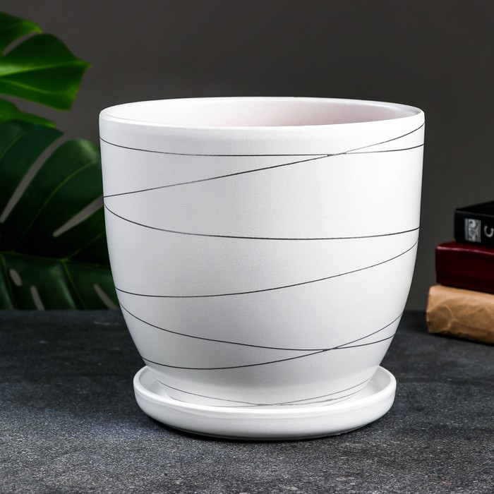 Горшок для цветов «Магнолия», 4.7 л, d=21.5 см, h=19.5 см, керамика, с поддоном, белый