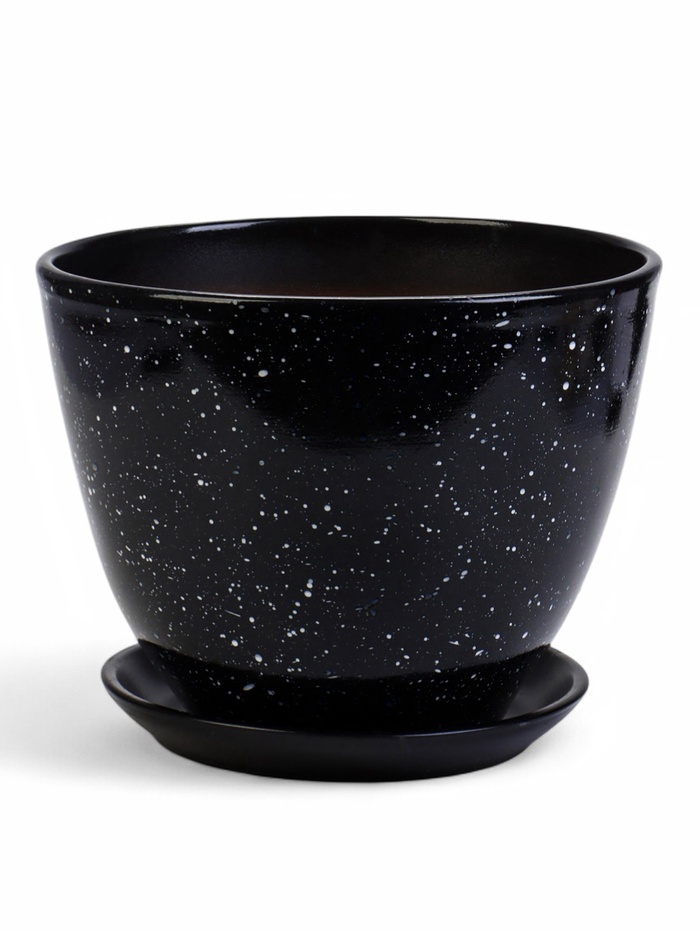 Горшок для цветов «Гранит», 8 л, d=29.5 см, h=33 см, керамика, с поддоном, чёрный