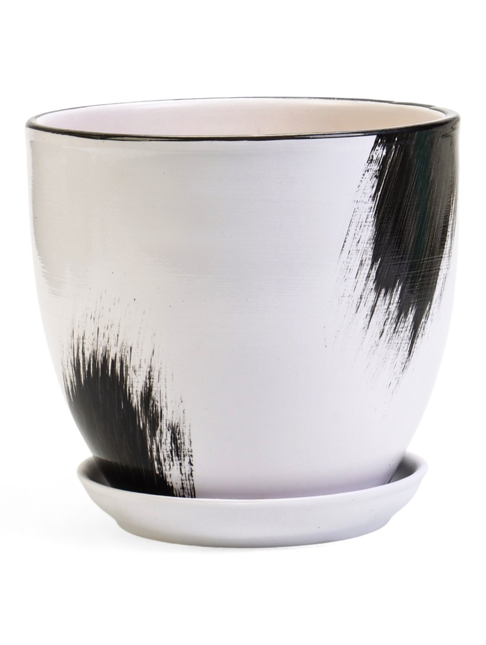 Горшок для цветов «Штрих», 2.5 л, d=19 см, h=17 см, с поддоном, керамика, белый