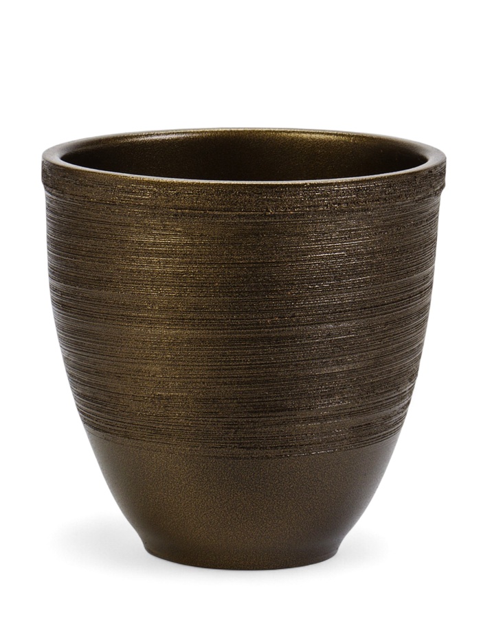 УЦЕНКА Горшок для цветов «Чёрное золото», керамический, 2.4 л, коричневый с золотой полосой