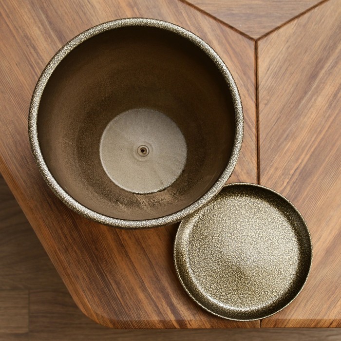 Горшок для цветов «Греция», керамический, с поддоном, 8 л, цвет тёмное золото