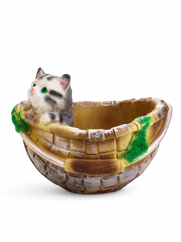 Фигурное кашпо из гипса «Котёнок в корзинке», 23×21×18 см