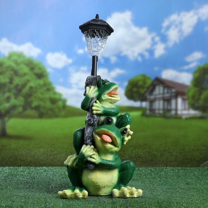 Садовая фигура - фонарь из полистоуна «Лягушата с фонарём», 24.5×19.5×57 см