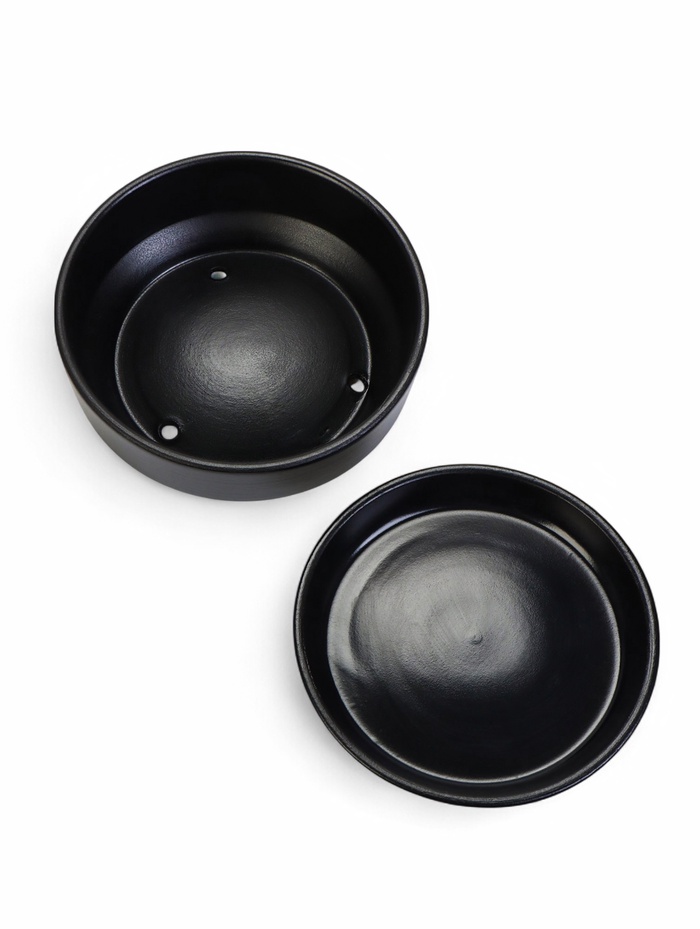 Горшок - бонсайница «Огма» для кактусов и суккулентов, 1.4 л, d=18 см, h=6.5 см, керамика, с поддоном, чёрный