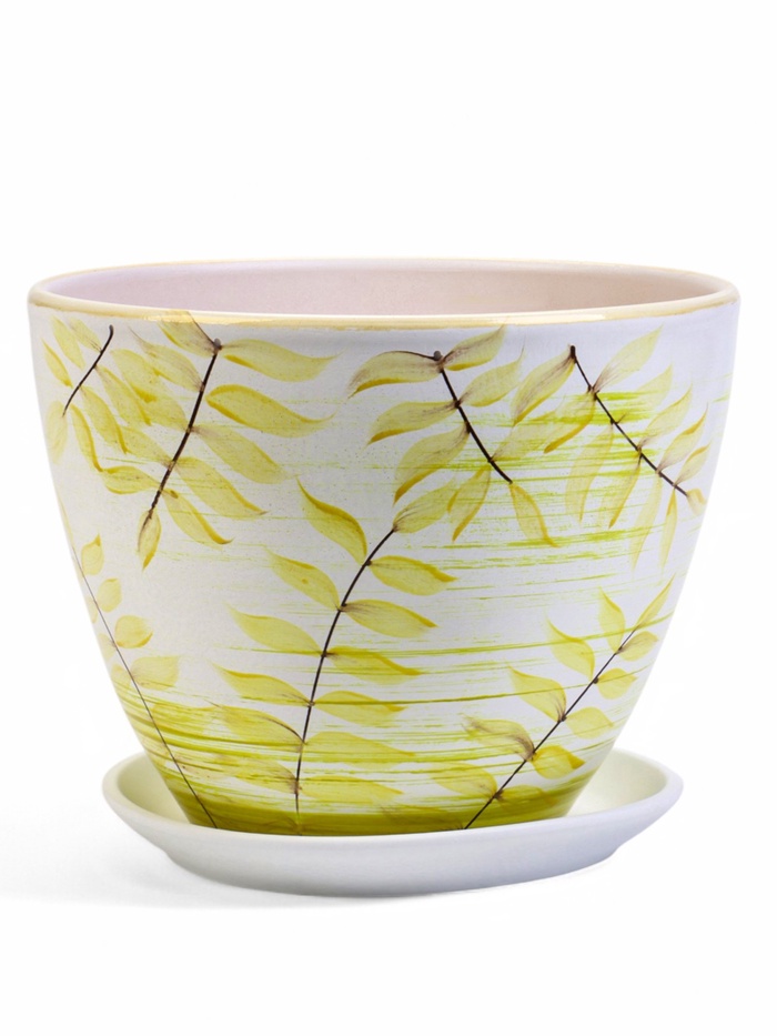 Горшок для цветов «Тропики», 8 л, d=28.5 см, h=22 см, керамика, с поддоном, белый