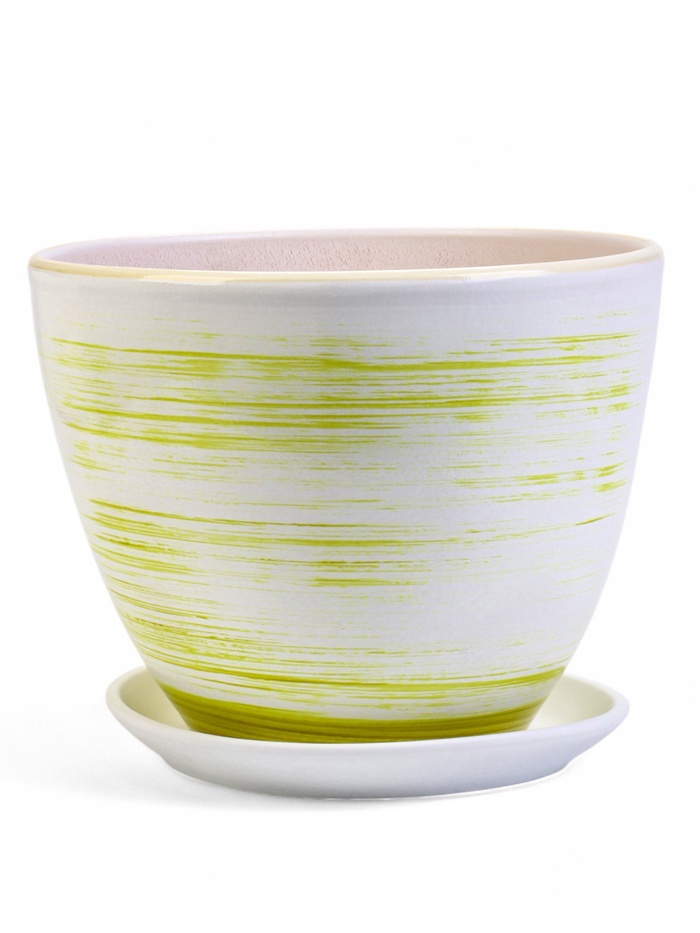 Горшок для цветов «Тропики», 8 л, d=28.5 см, h=22 см, керамика, с поддоном, белый