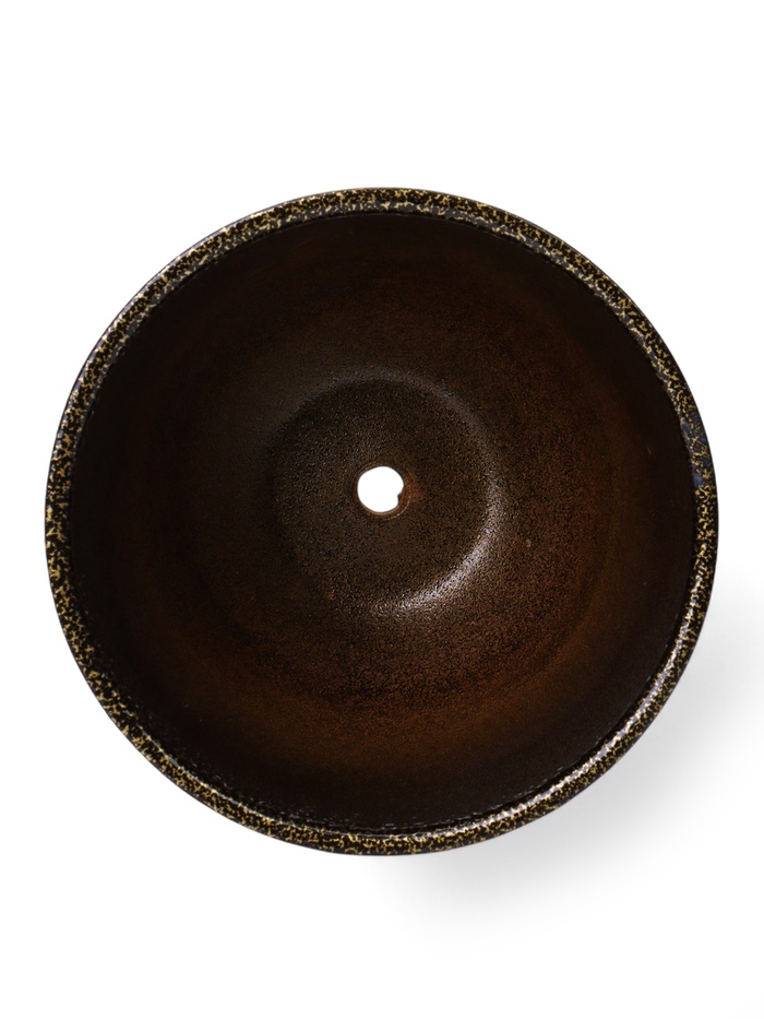 Горшок для цветов «Тёмное золото», керамический, с поддоном, 1.8 л, коричневый с золотой полосой