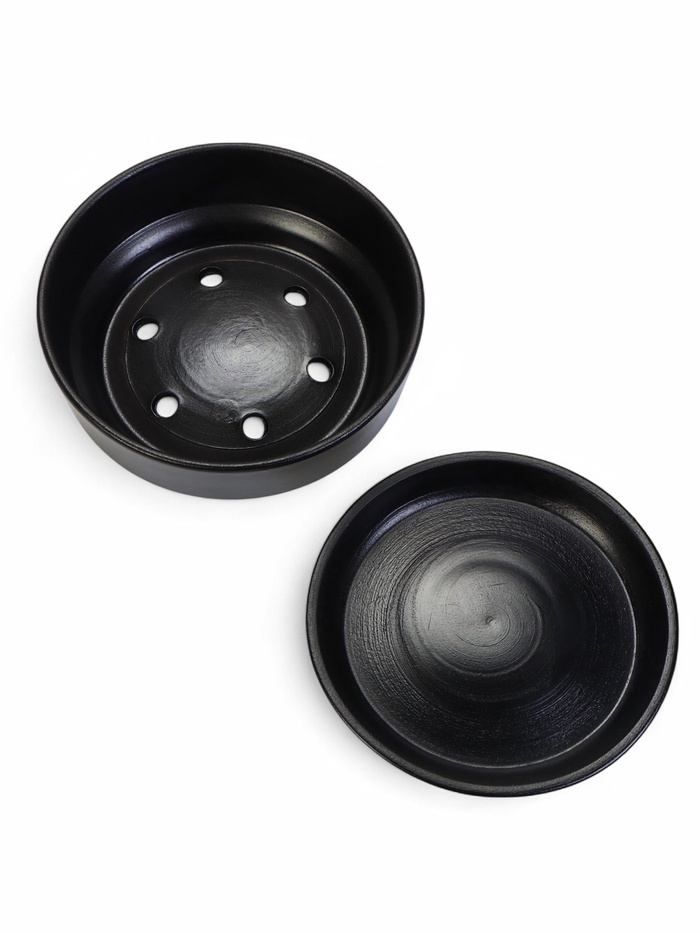 Горшок - бонсайница «Огма» для кактусов и суккулентов, 2 л, d=22 см, h=8 см, керамика, с поддоном, чёрный