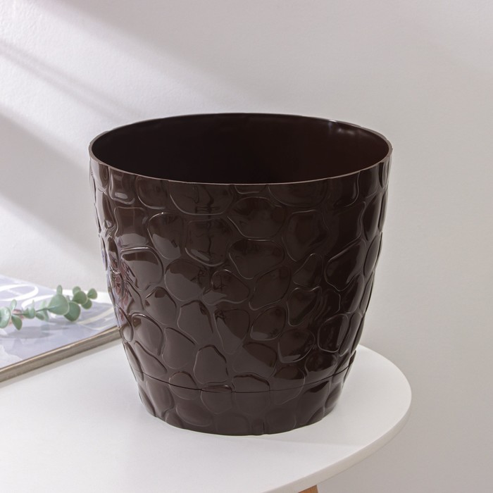 Горшок для цветов с поддоном «Камешки», 8 л, пластик, шоколадный