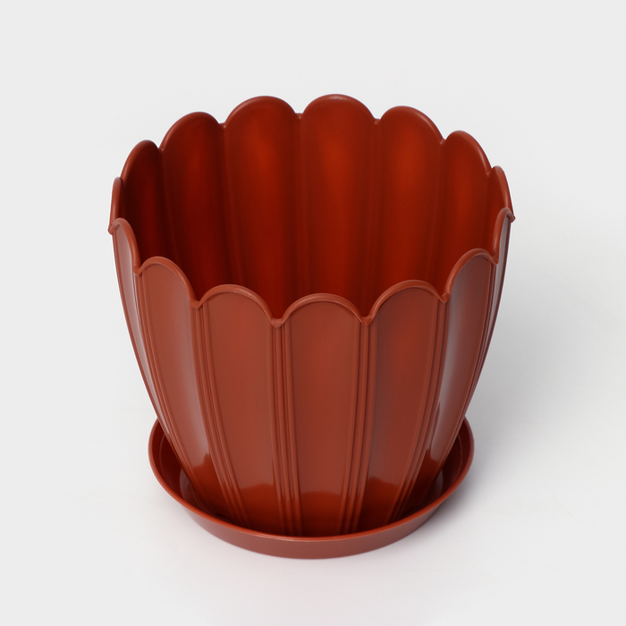 Горшок для цветов с поддоном «Хризантема», 2.1 л, d=16.5 см, h=14.8 см, пластиковый, терракот