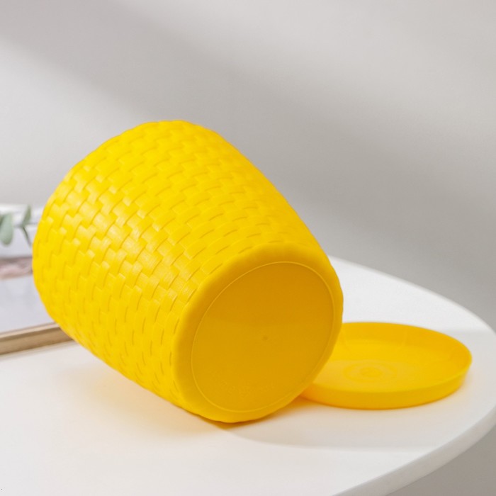 Горшок для цветов с поддоном «Ротанг», 1.2 л, d=13 см, h=12 см, пластиковый, жёлтый