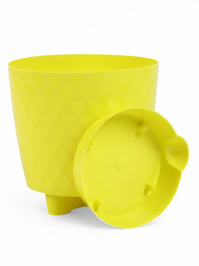 Горшок для цветов, с прикорневым поливом «Румба», 1.5 л, d=14 см, h=14.5 см, пластик, с поддоном, цвет лимон