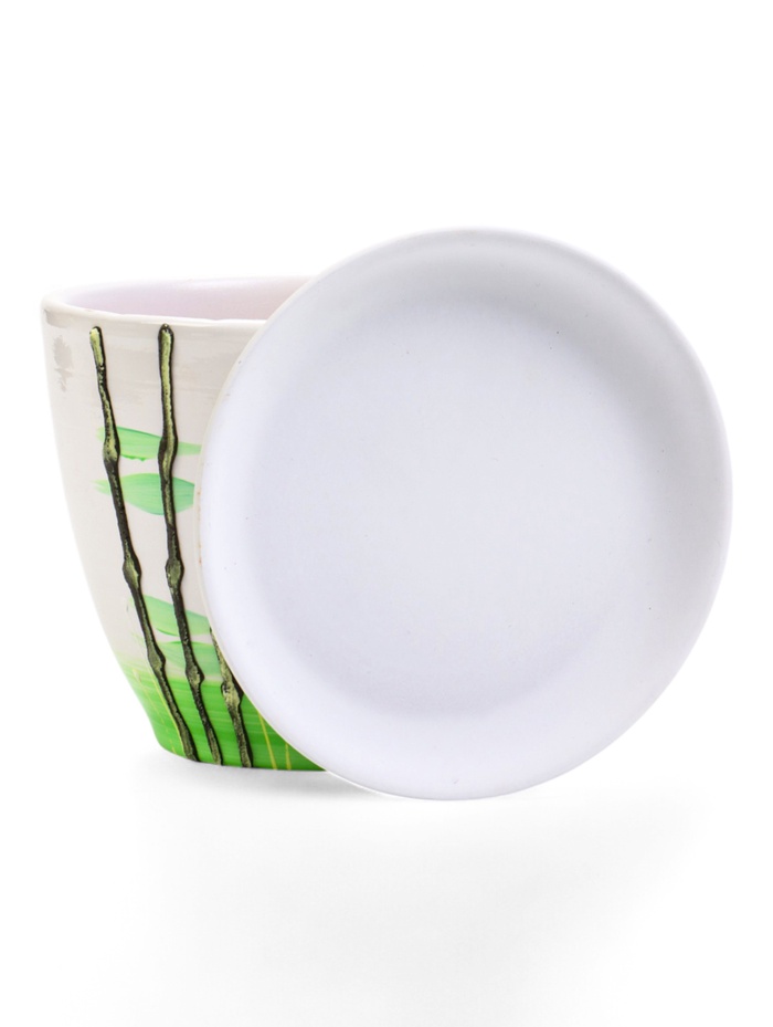 Горшок для цветов «Азия», 1 л, d=15 см, h=13 см, с поддоном, керамика, белый