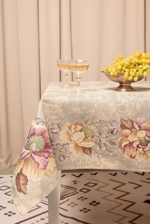 Желтый пион Скатерть 160х300 см серебро 2518896 New