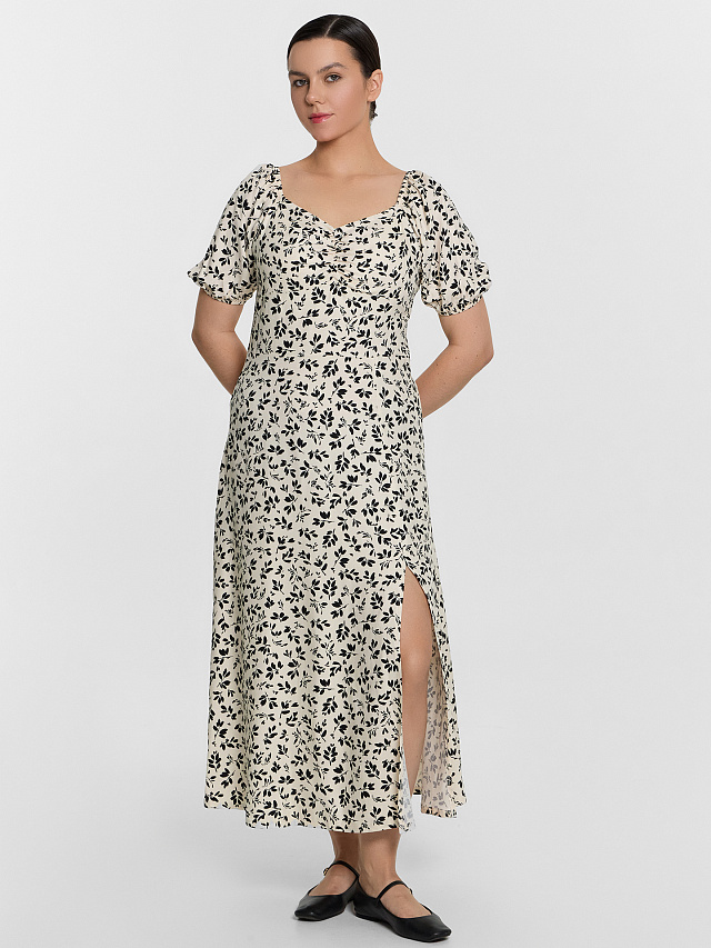 Платье женское бежевое с цветочным принтом