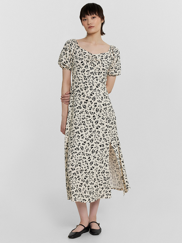 Платье женское бежевое с цветочным принтом