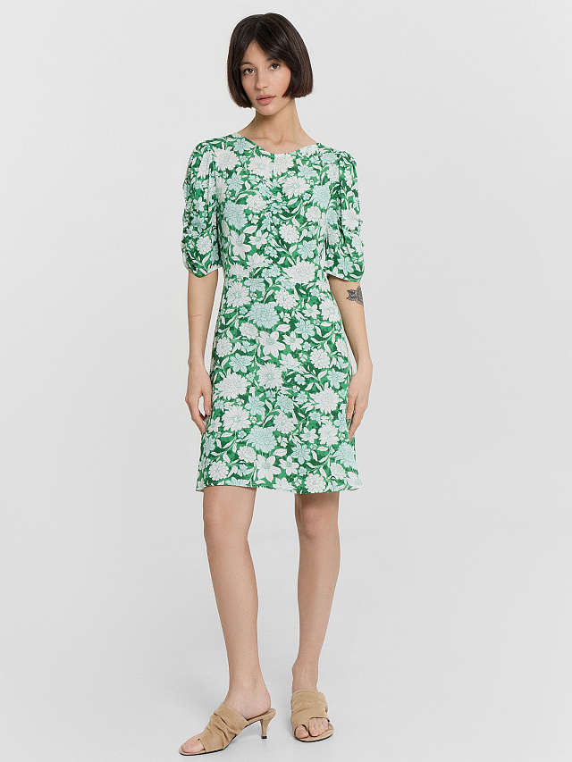 Платье женское зеленое с цветочным принтом