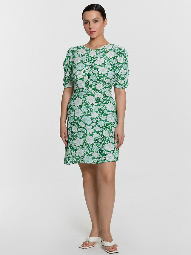 Платье женское зеленое с цветочным принтом