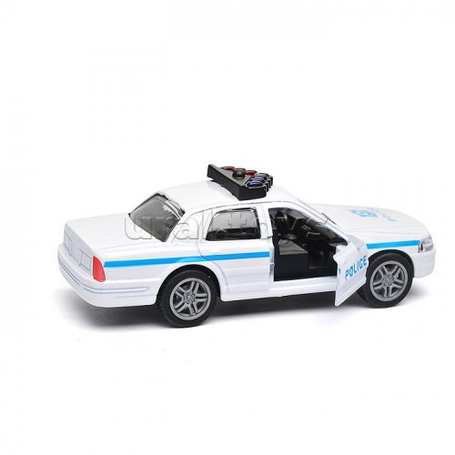Белая инерционная служебная машинка Купе die-cast,1:32, открывающиеся двери