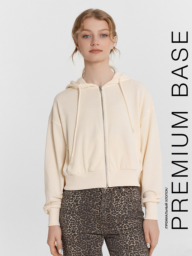 Толстовка женская бежевая укороченная на молнии