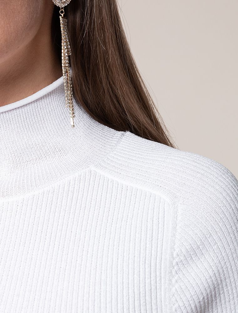 Ст.цена 1950р Свитер из вискозы в рубчик с прозрачным люрексом D34.194 белый