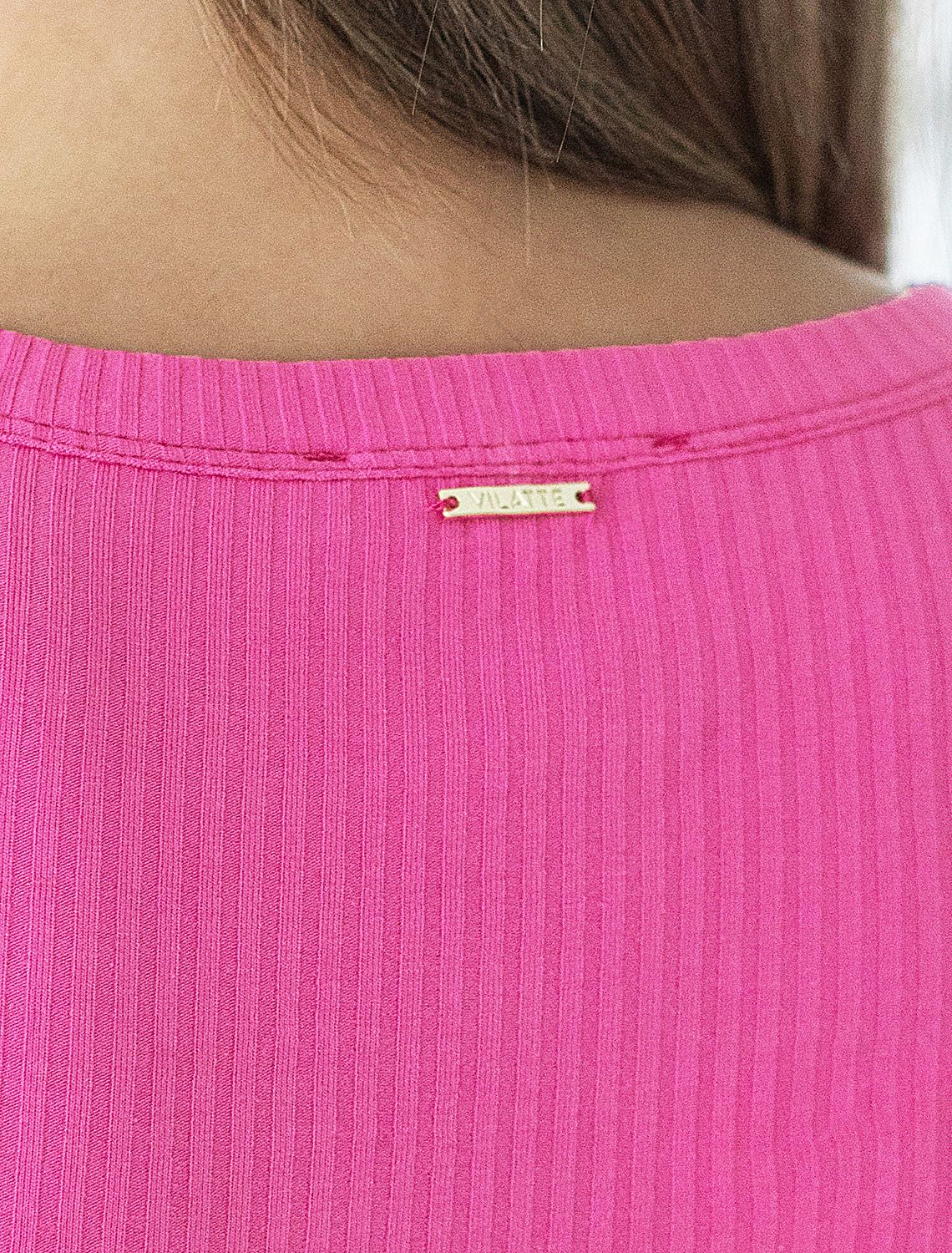 Ст.цена 1250р Футболка из трикотажа в широкий рубчик D49.064 фуксия