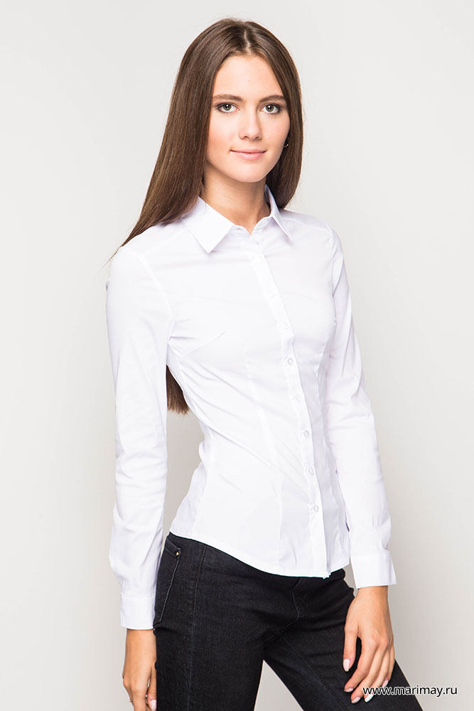 Купить женскую белую рубашку с длинным рукавом. Блузка MARIMAY женская. Приталенная белая рубашка женская. Белая блузка приталенная. Приталенная блузка женская.