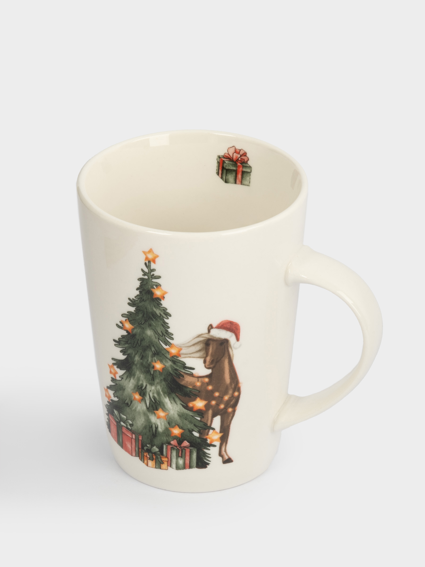 Кружка, 420 мл, фарфор N, белая, Лошадь у елки, Bright horse