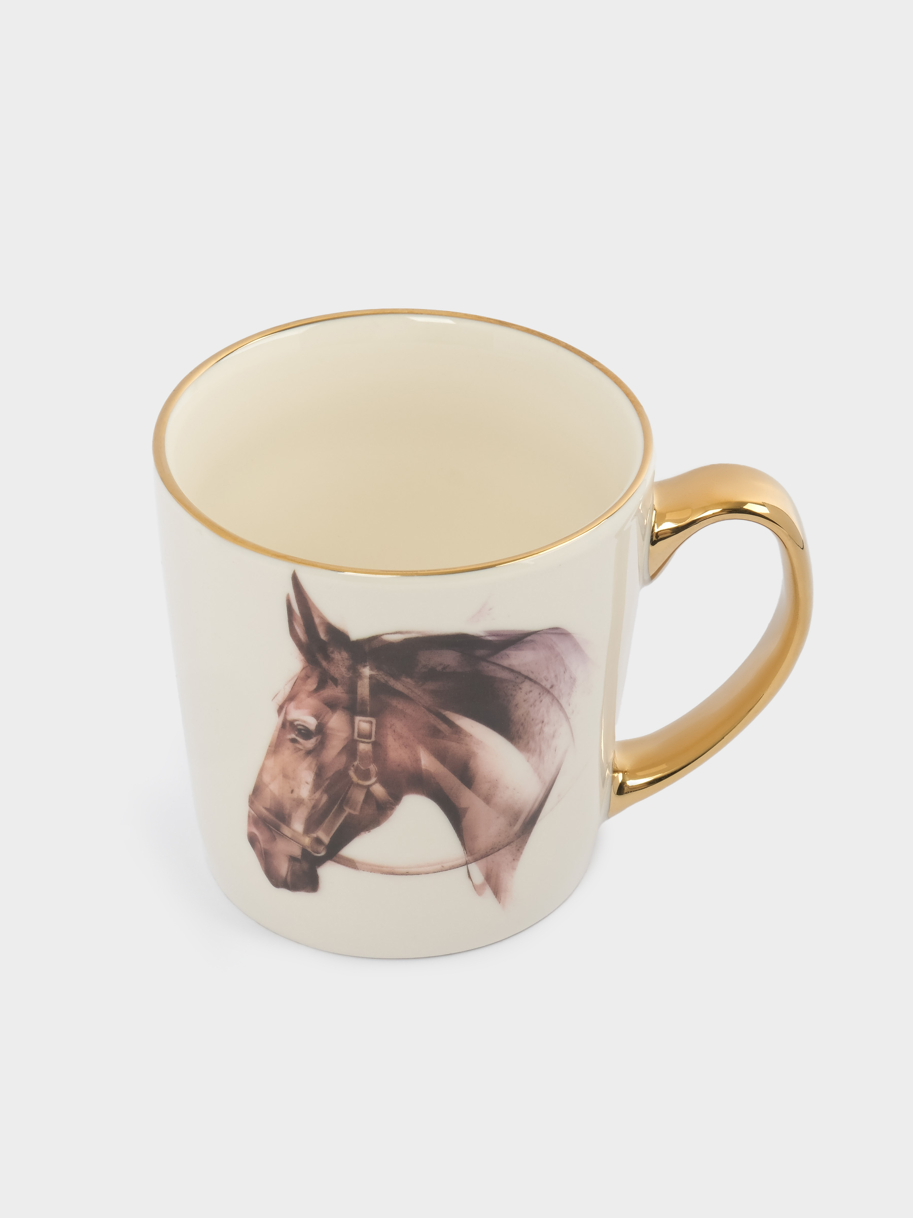 Кружка, 500 мл, фарфор N, бело-золотистая, Голова лошади, Horse