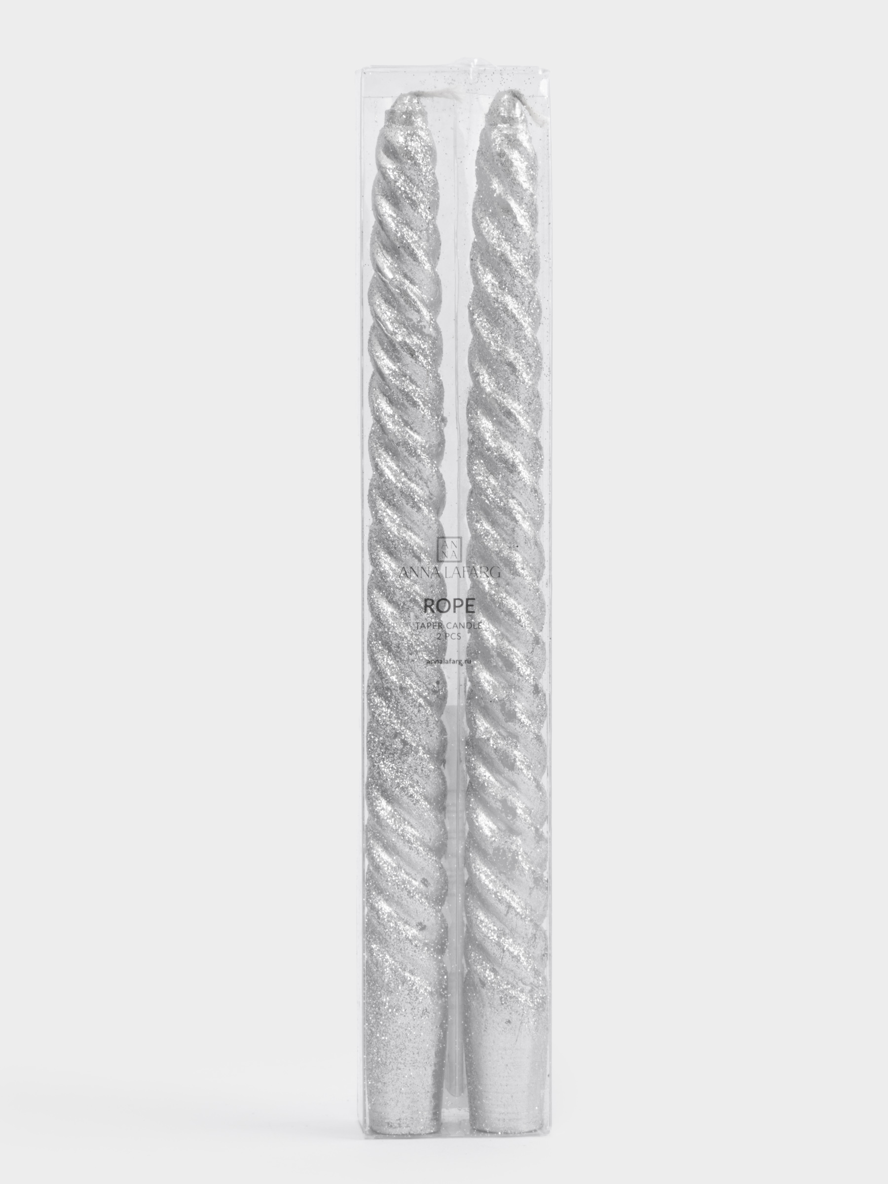 Свеча, 25 см, 2 шт, тонкая, серебристая, Rope