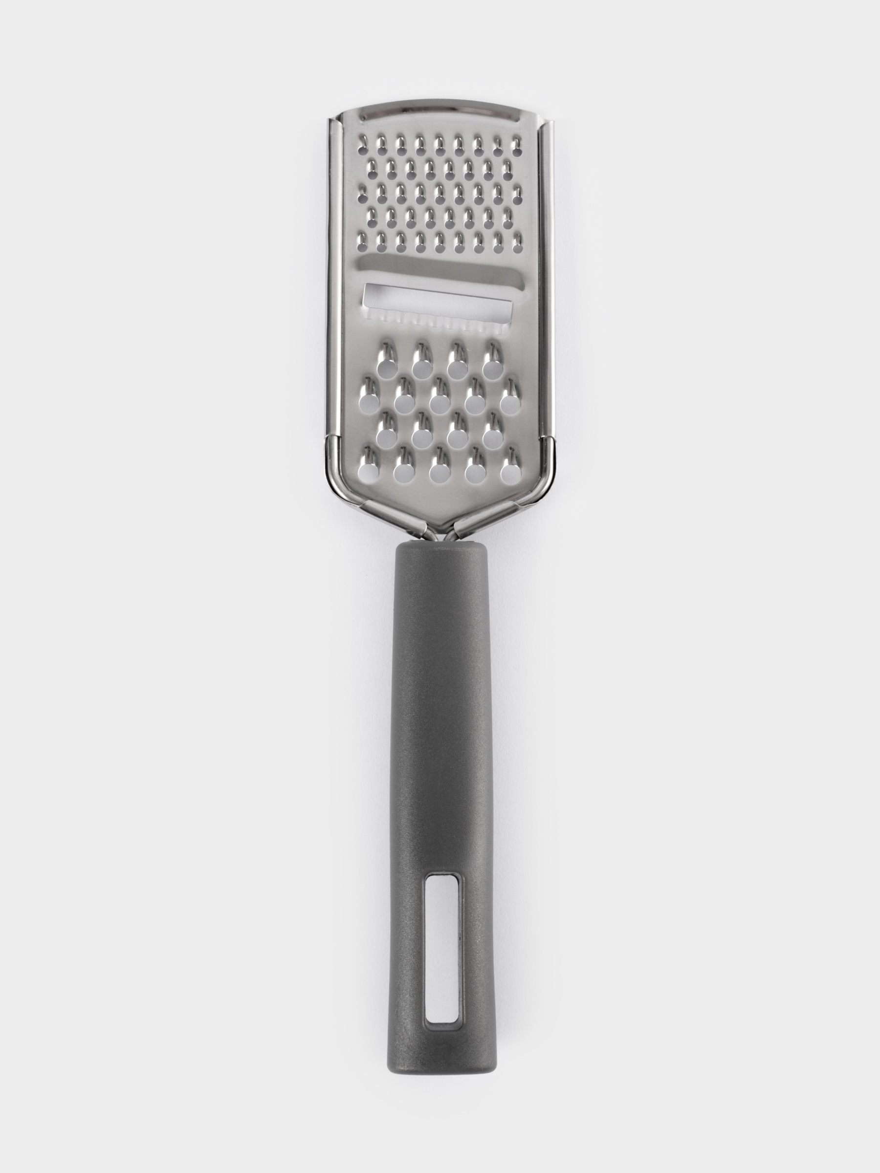 Терка, 24 см, 3 в 1, крупная/мелкая/для слайсов, с ручкой, сталь/пластик, графитовая, Multi